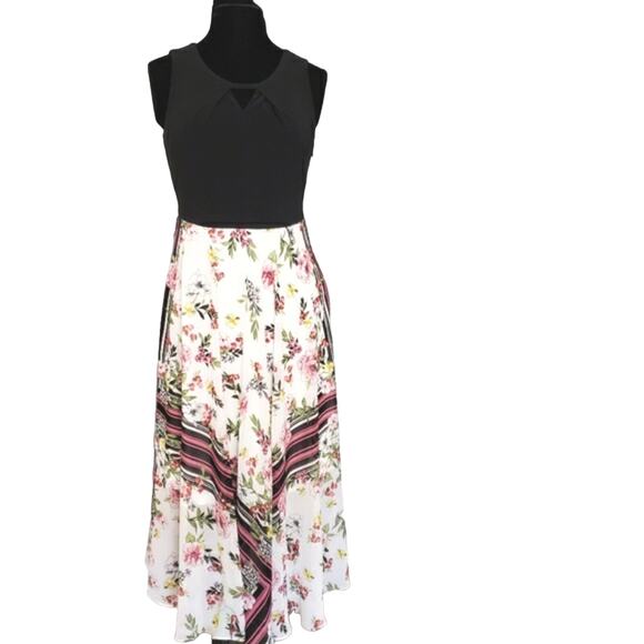 New Sandra Darren Dress Sleeveless Black Floral Full Maxi Sz 6 Maxijump Cutout - Picture 1 of 14